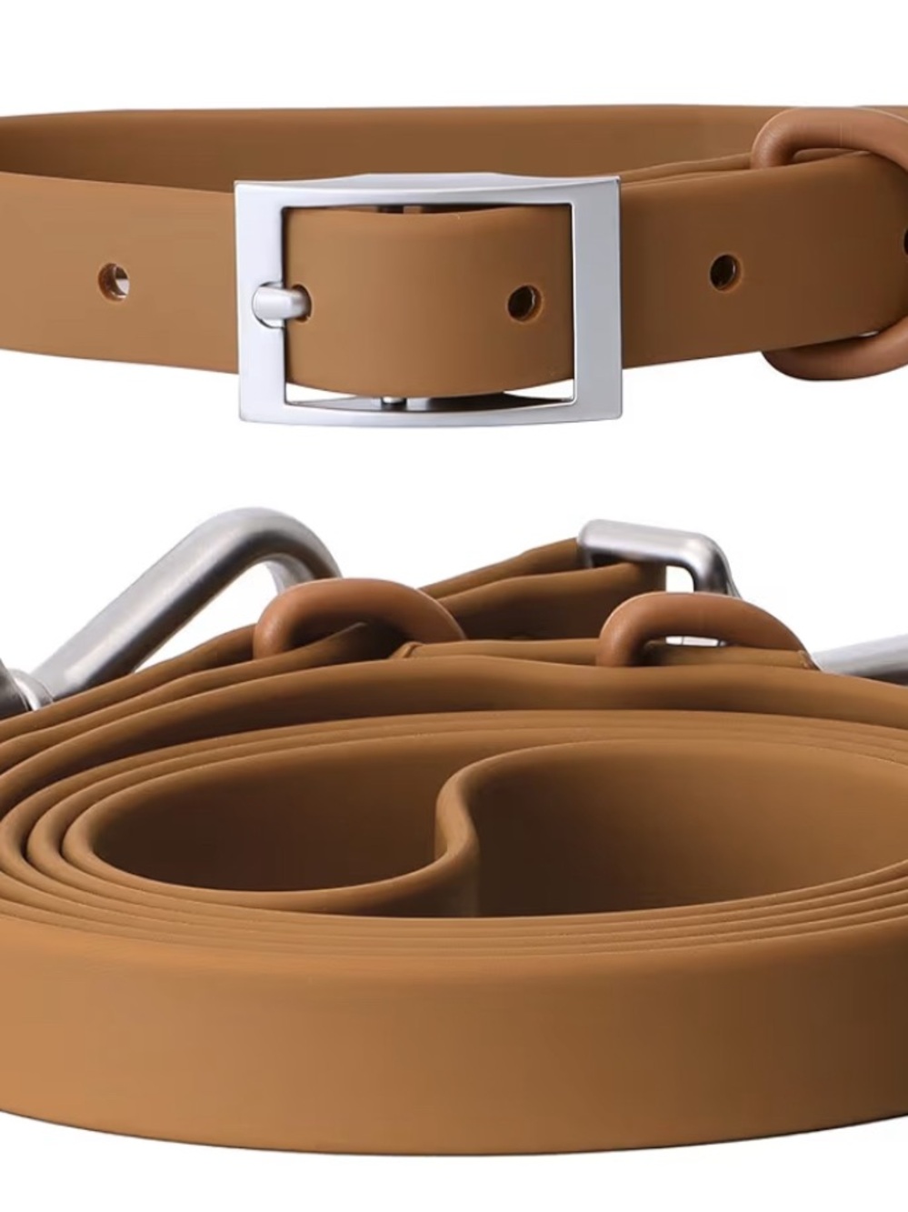 Durable Brown Dog Collar and Leash Set with Silver Hardware